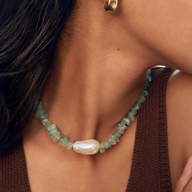 Dimitra Necklace, Aquamarine, 9kt Yellow Gold