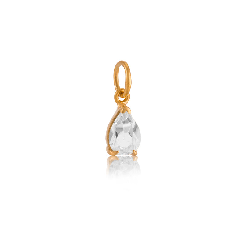 Teardrop Pendant, White Topaz, Gold