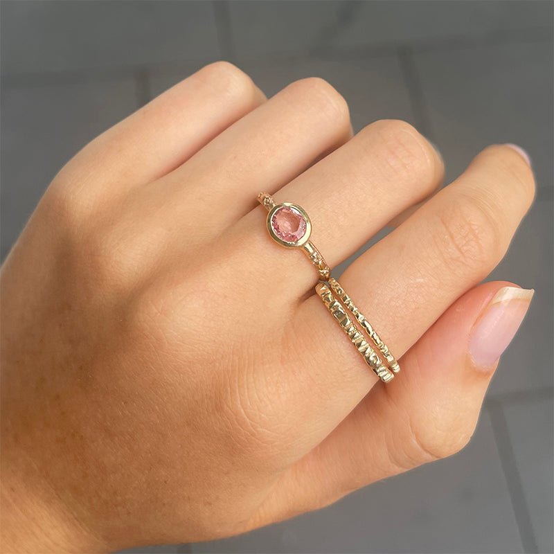 Embossed Pink Spinel Ring in 9kt Yellow Gold – Kerry Rocks Jewellery