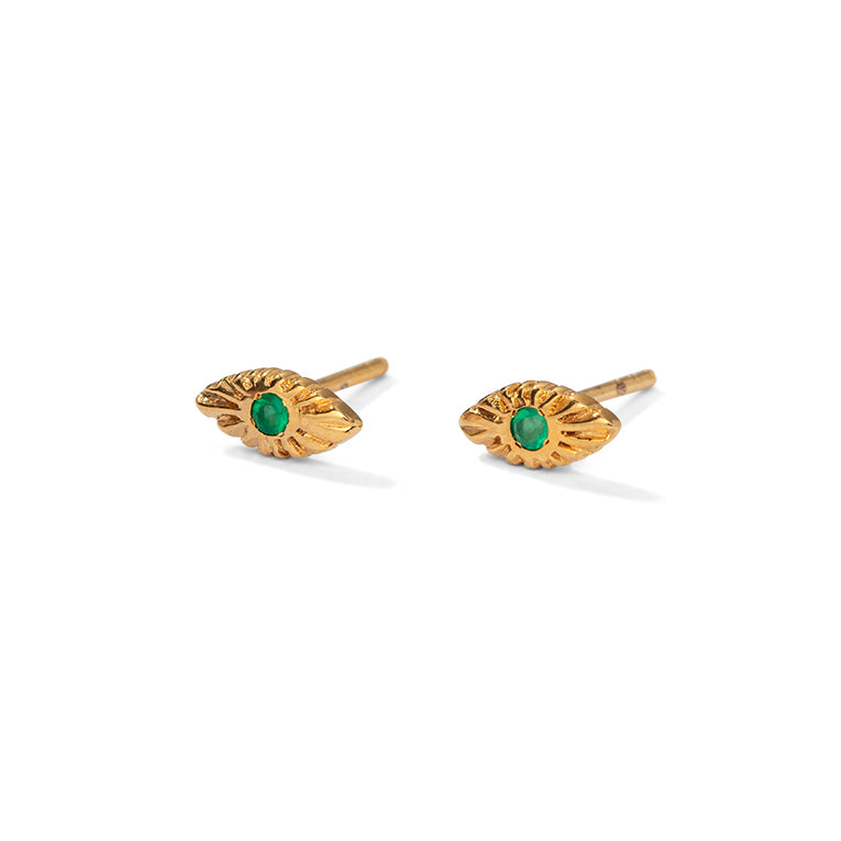 Evil Eye Stud, Green Onyx, Gold