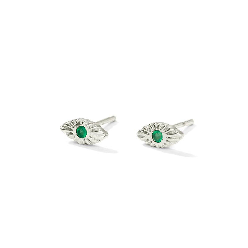 Evil Eye Stud, Green Onyx, Silver