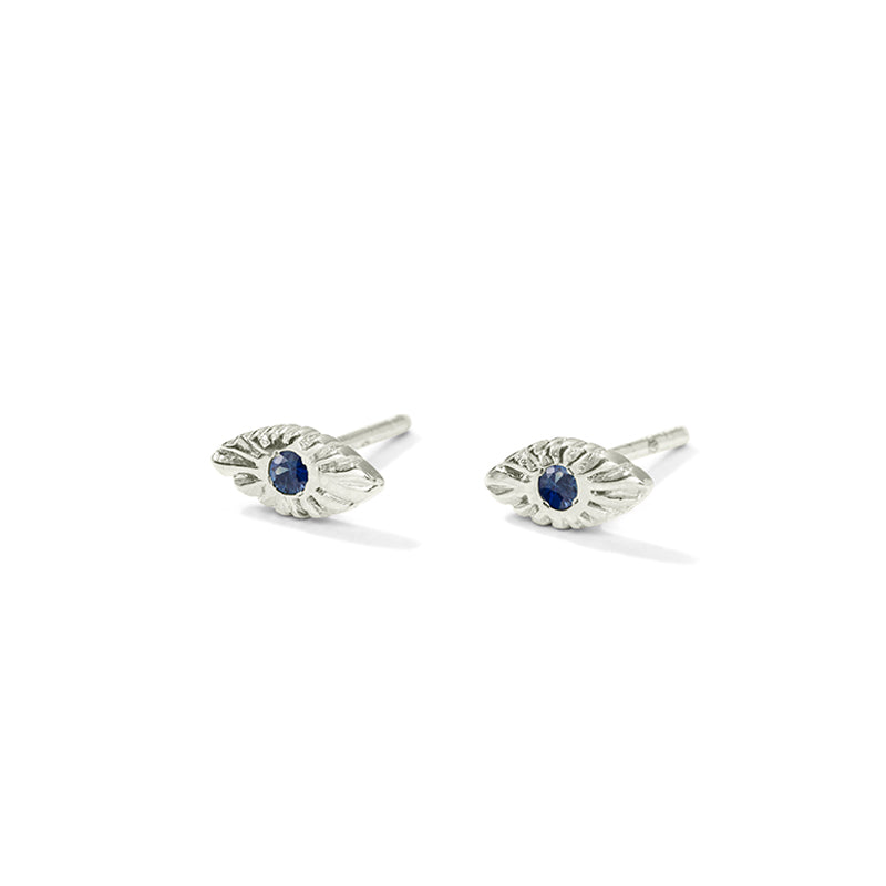 Evil Eye Stud, Blue Sapphire, Silver