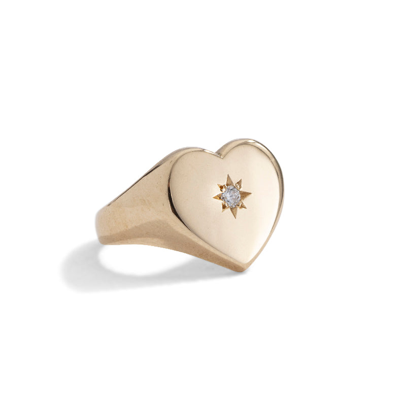 Heart Signet Ring, Diamond, 9kt Yellow Gold