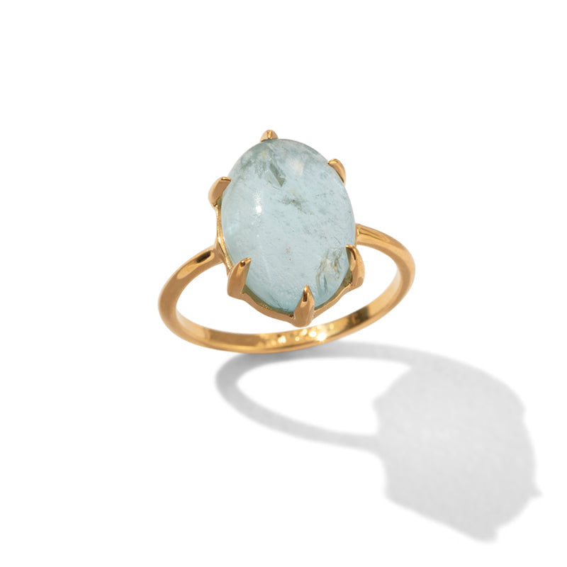 Helene Ring, Aquamarine, 9kt Yellow Gold