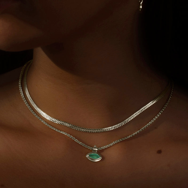 Iris Necklace, Green Onyx, Silver