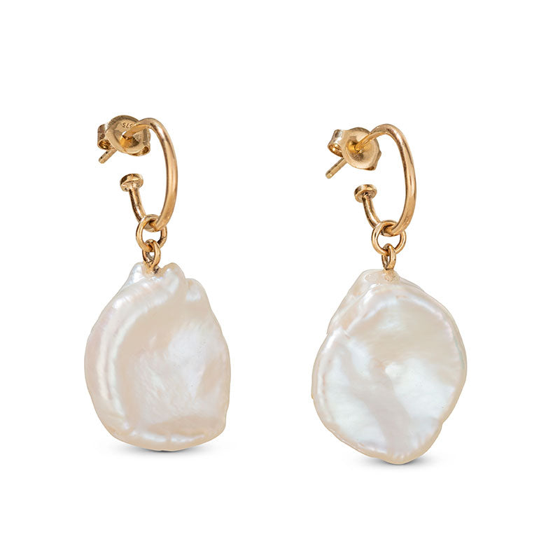 Keshi Pearl Hoop, 9kt Yellow Gold