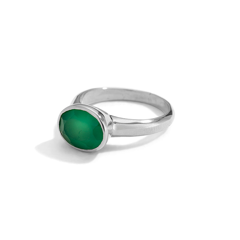 Leone Ring, Green Onyx, Silver