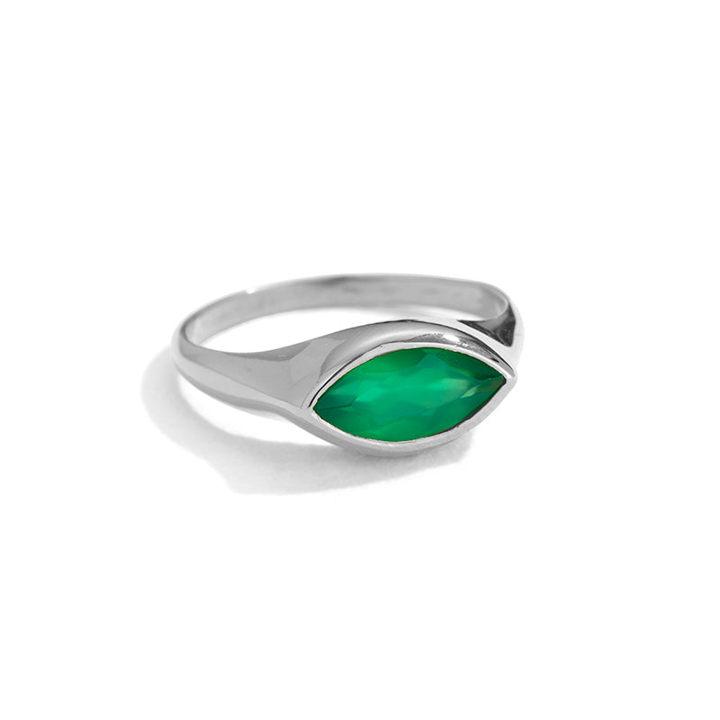 Iris Ring, Green Onyx, Silver