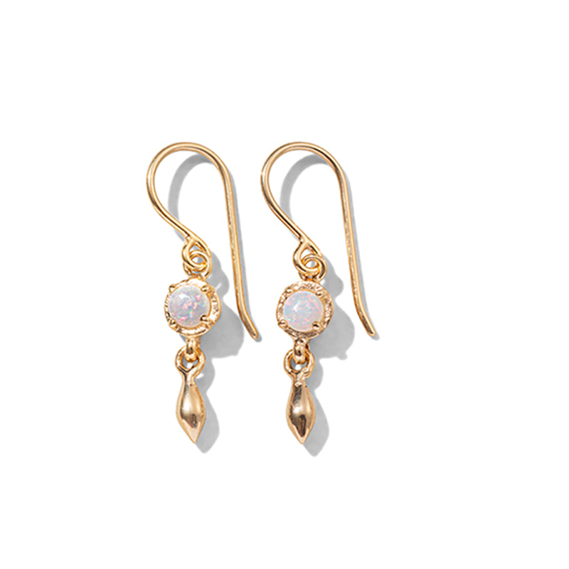 Mercy Earring, White Opal, Gold