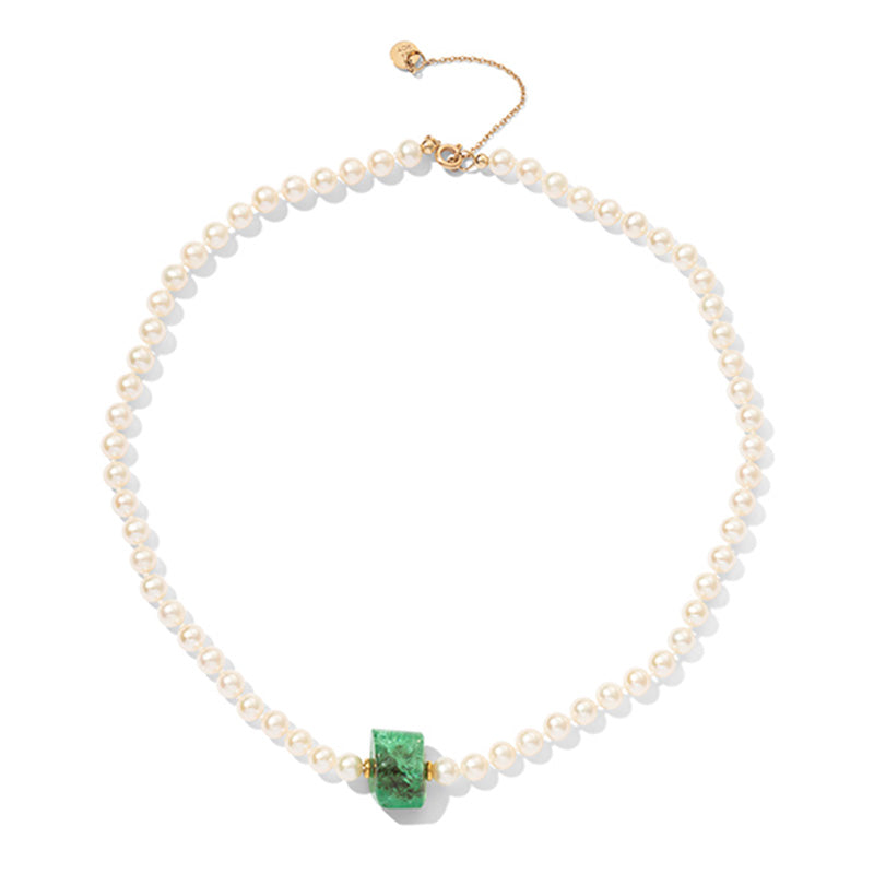 Pearl Choker Necklace, Emerald, 9kt Yellow Gold