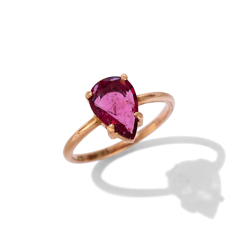 Pear Ring, Rubelite Tourmaline, 9kt Yellow Gold