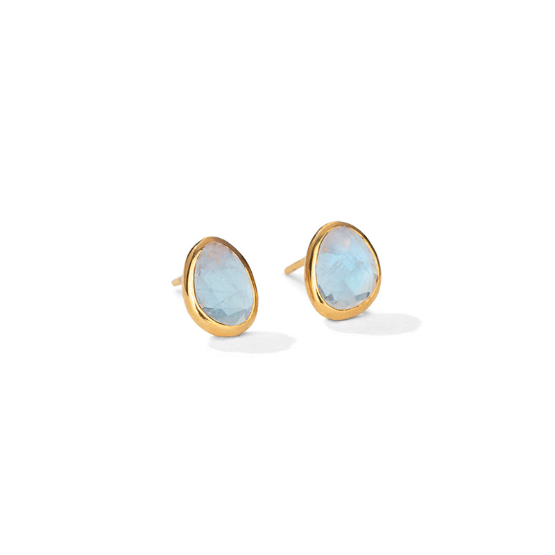 Pulki Stud, Rainbow Moonstone, Gold