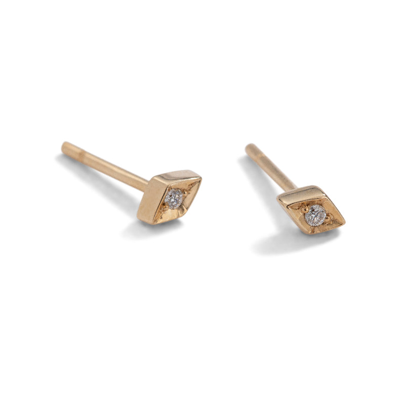 Rhombic Stud, Diamond, 9kt Yellow Gold