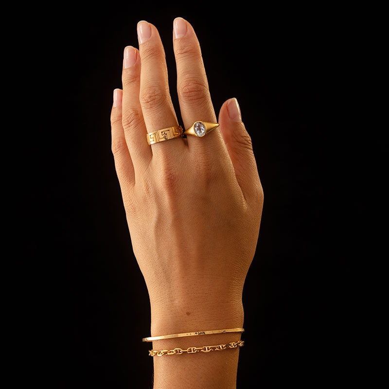 Roman Ring, White Topaz, Gold