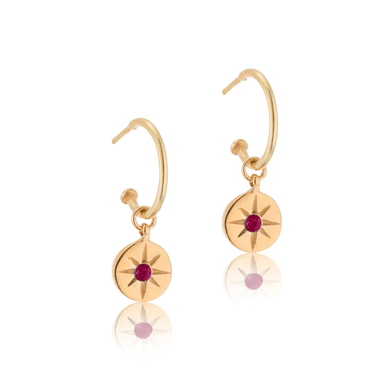 Supernova Hoop, Ruby, 9kt Yellow Gold