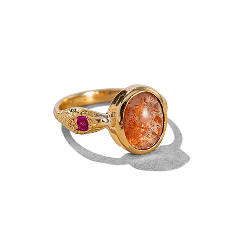 Serpent Ring, Sunstone, 9kt Yellow Gold