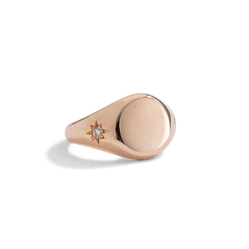 Signet Ring, Diamond Duo, 9kt Rose Gold