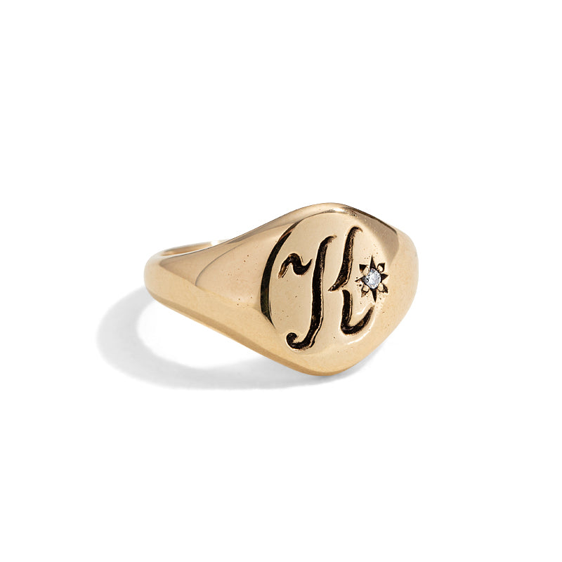 Signet Ring, K, Diamond, 9kt Yellow Gold