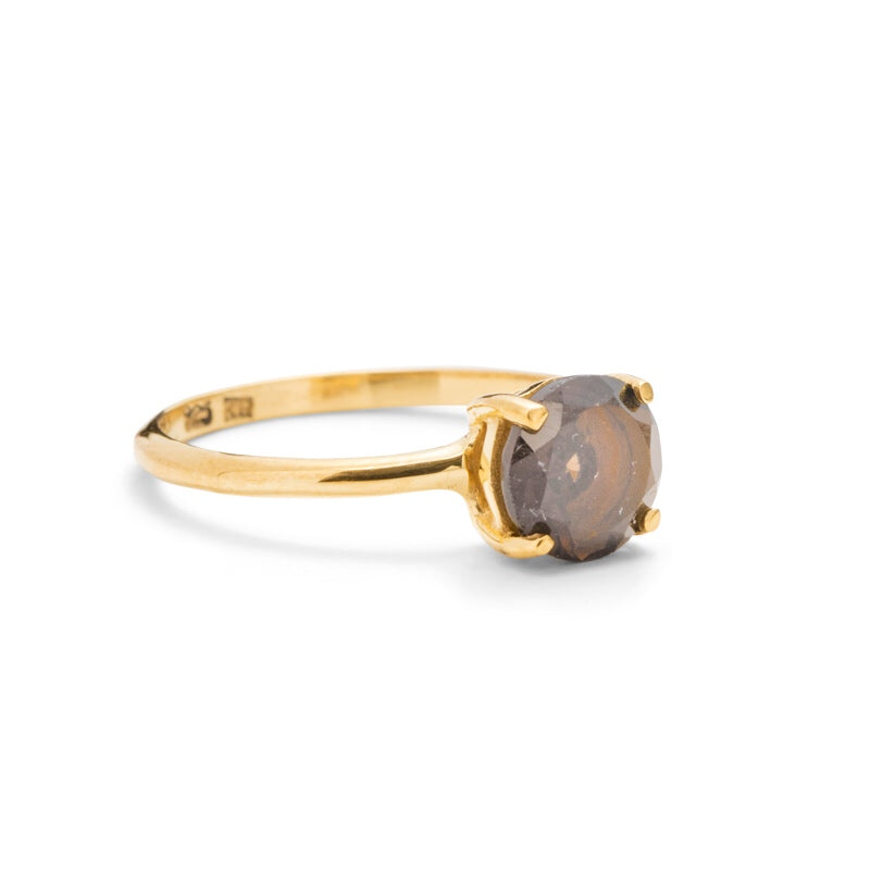 Solitaire Ring, Smokey Quartz, 9kt Yellow Gold