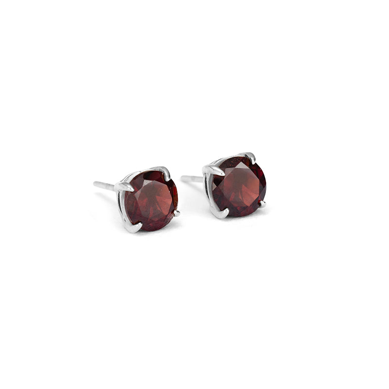 Solitaire Stud, Garnet, Silver