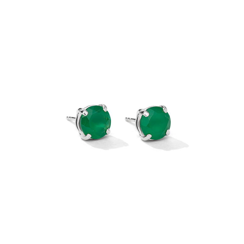 Solitaire Stud, Green Onyx, Silver