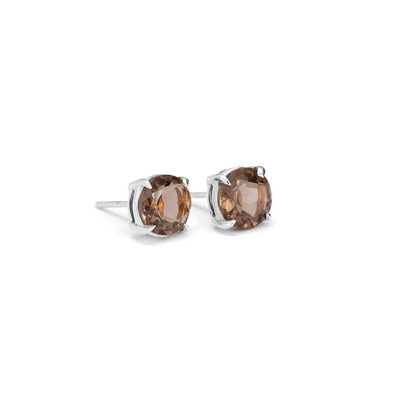 Solitaire Stud, Smokey Quartz, Silver