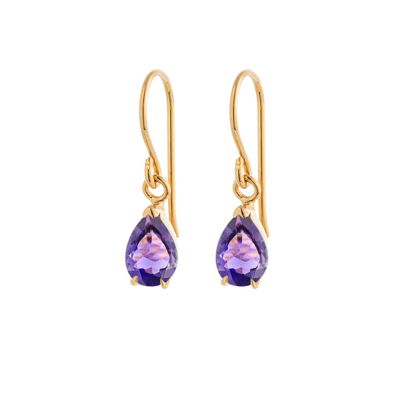 Teardrop Earring, Amethyst, Gold