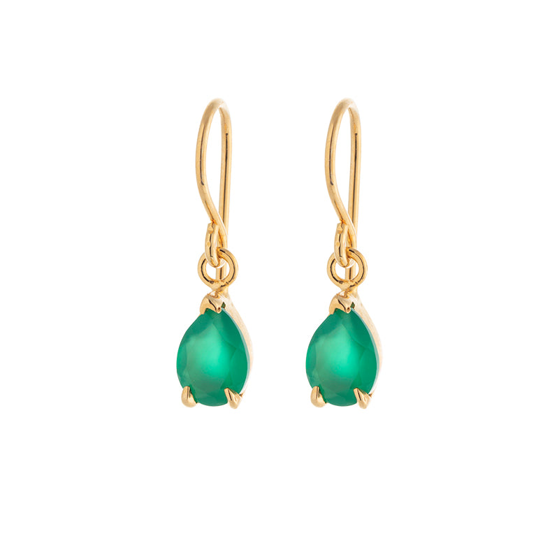 Teardrop Earring, Green Onyx, Gold