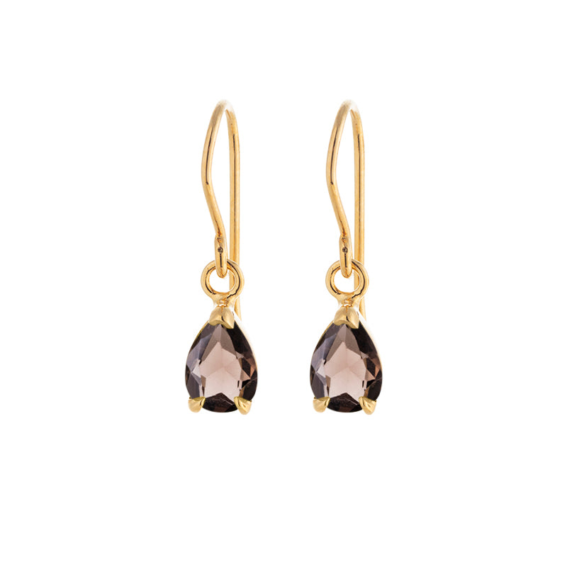 Teardrop Earring, Smokey Quartz, Gold