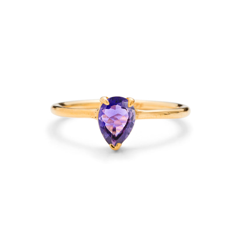 Teardrop Ring, Amethyst, Gold
