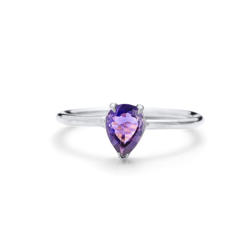 Teardrop Ring, Amethyst, Silver