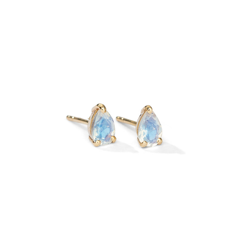 Teardrop Stud, Rainbow Moonstone, 9kt Yellow Gold