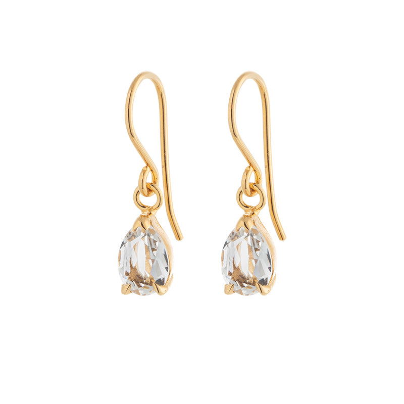 Teardrop Earring, White Topaz, Gold