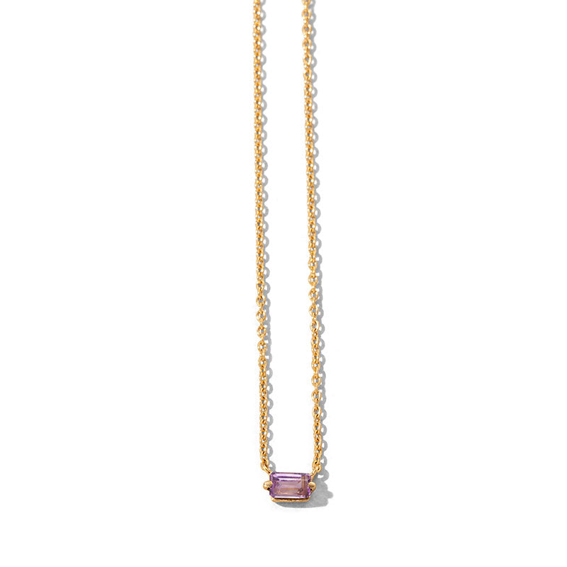 Baguette Mini Necklace, Amethyst, Gold
