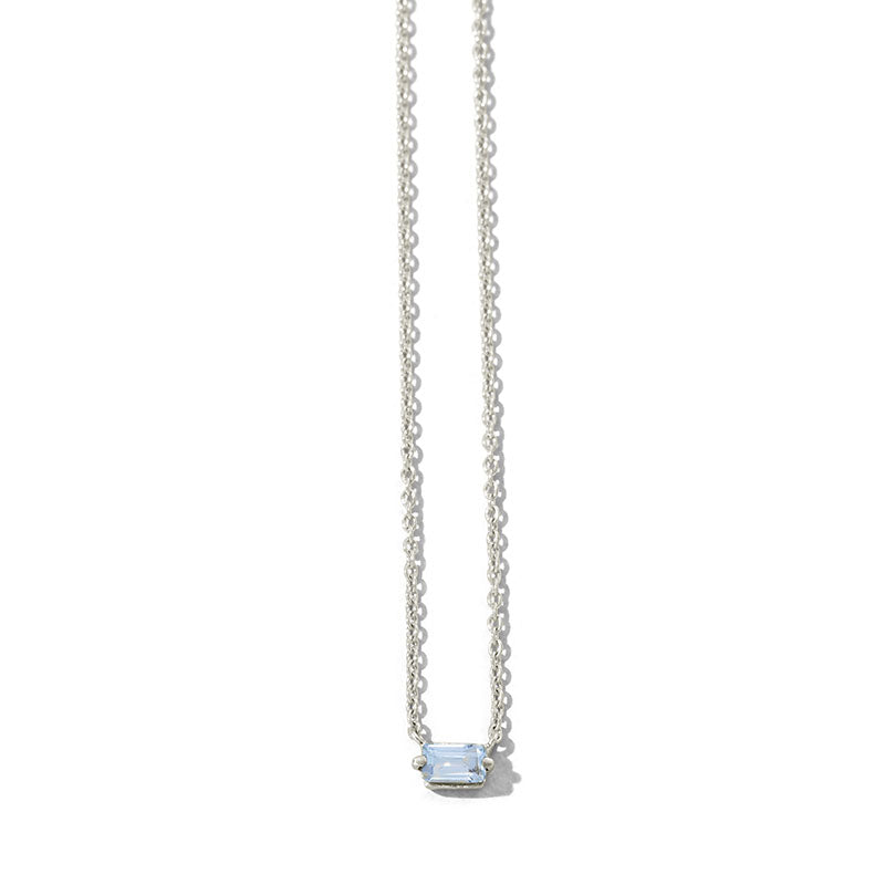 Baguette Mini Necklace, Blue Topaz, Silver