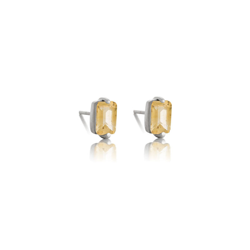 Baguette Mini Stud, Citrine, Silver