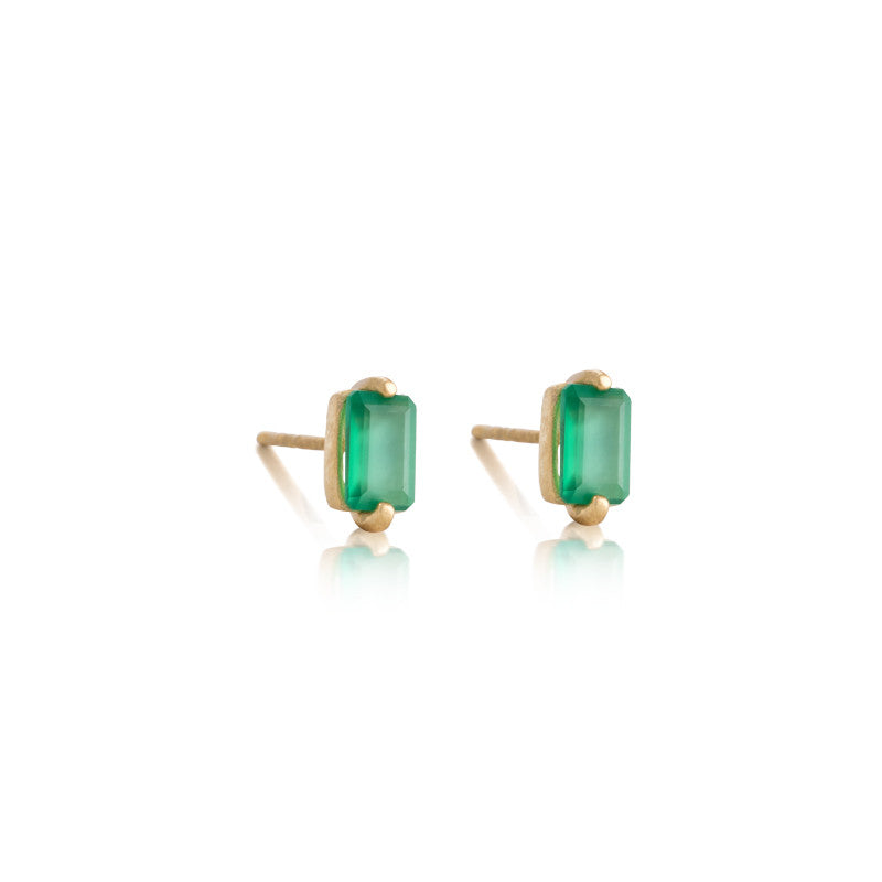Baguette Mini Stud, Green Onyx, Gold