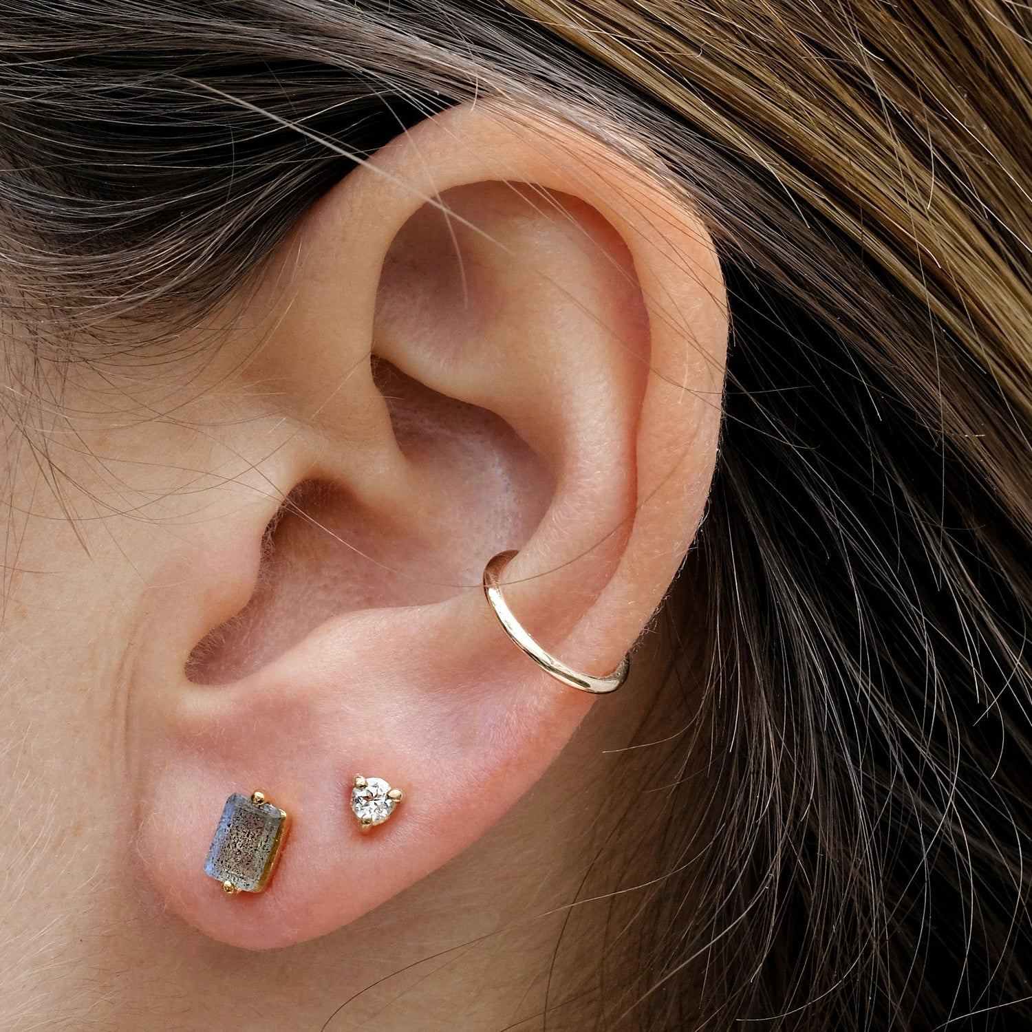 Baguette Mini Stud, Labradorite, Gold