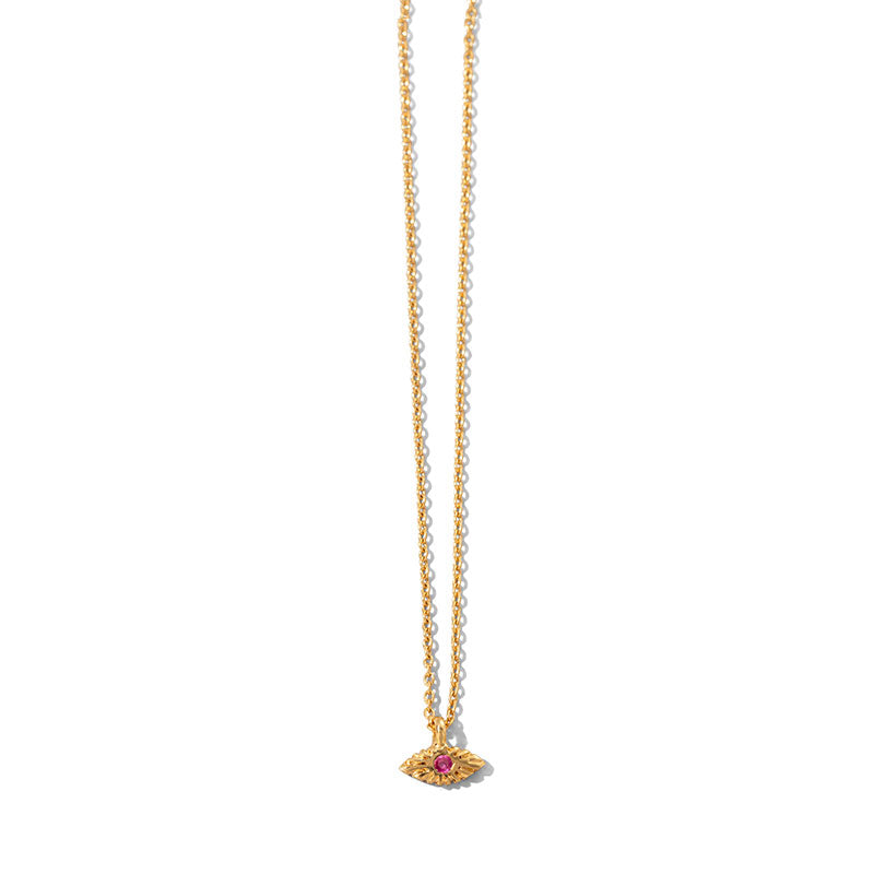Evil Eye Necklace, Ruby, 9kt Yellow Gold