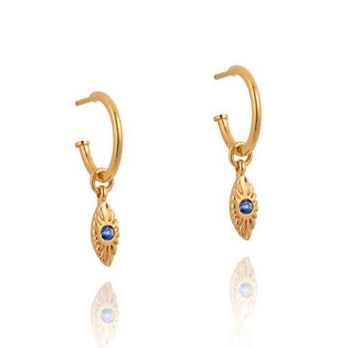 Evil Eye Hoop, Blue Sapphire, 9kt Yellow Gold