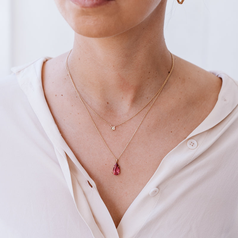 Ovate Necklace, Pink Tourmaline, 9kt Yellow Gold