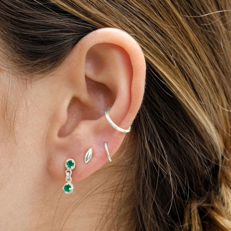 Winkie Duo Stud, Green Onyx, Silver