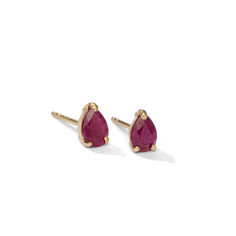 Teardrop Stud, Ruby, 9kt Yellow Gold