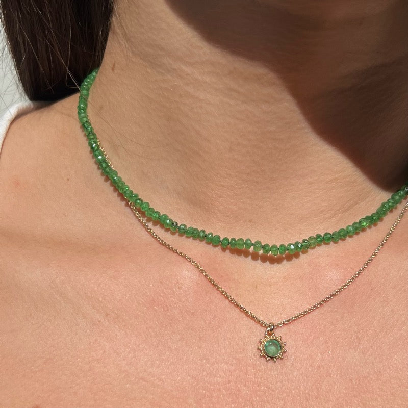 Soleil Necklace, Emerald, 9kt Yellow Gold