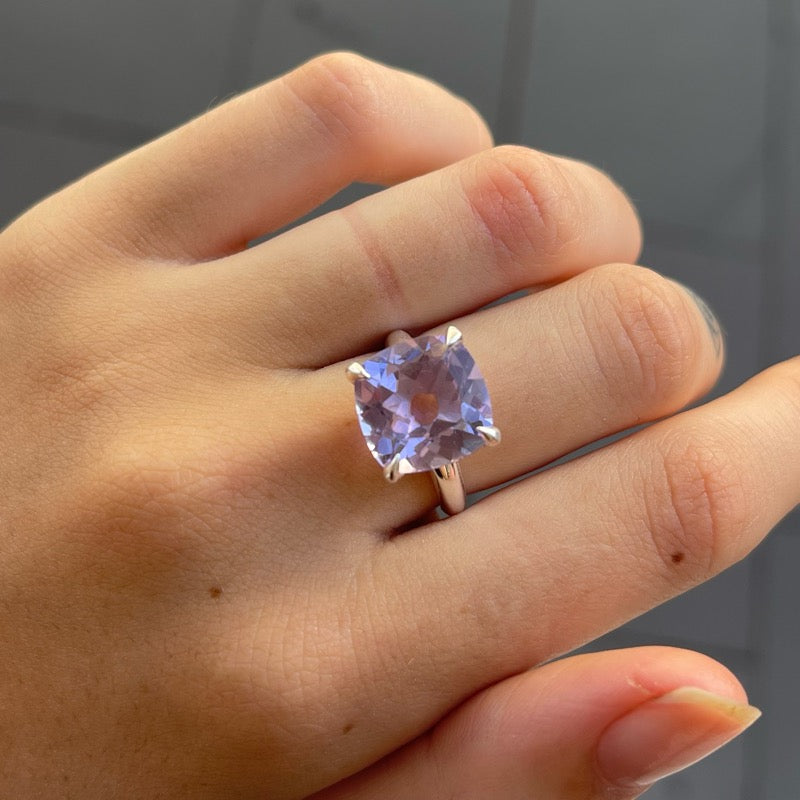 Silver amethyst deals engagement ring