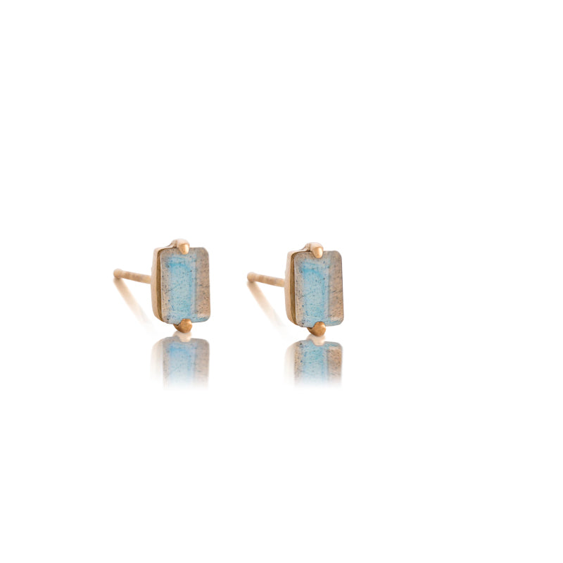 Baguette Mini Stud, Labradorite, Gold