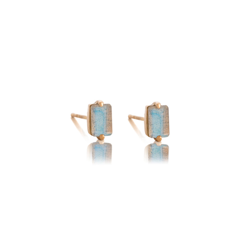 Baguette Mini Stud, Labradorite, 9kt Yellow Gold