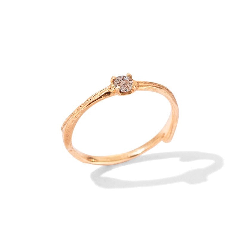 Twig Ring, White Diamond, 9kt Rose Gold