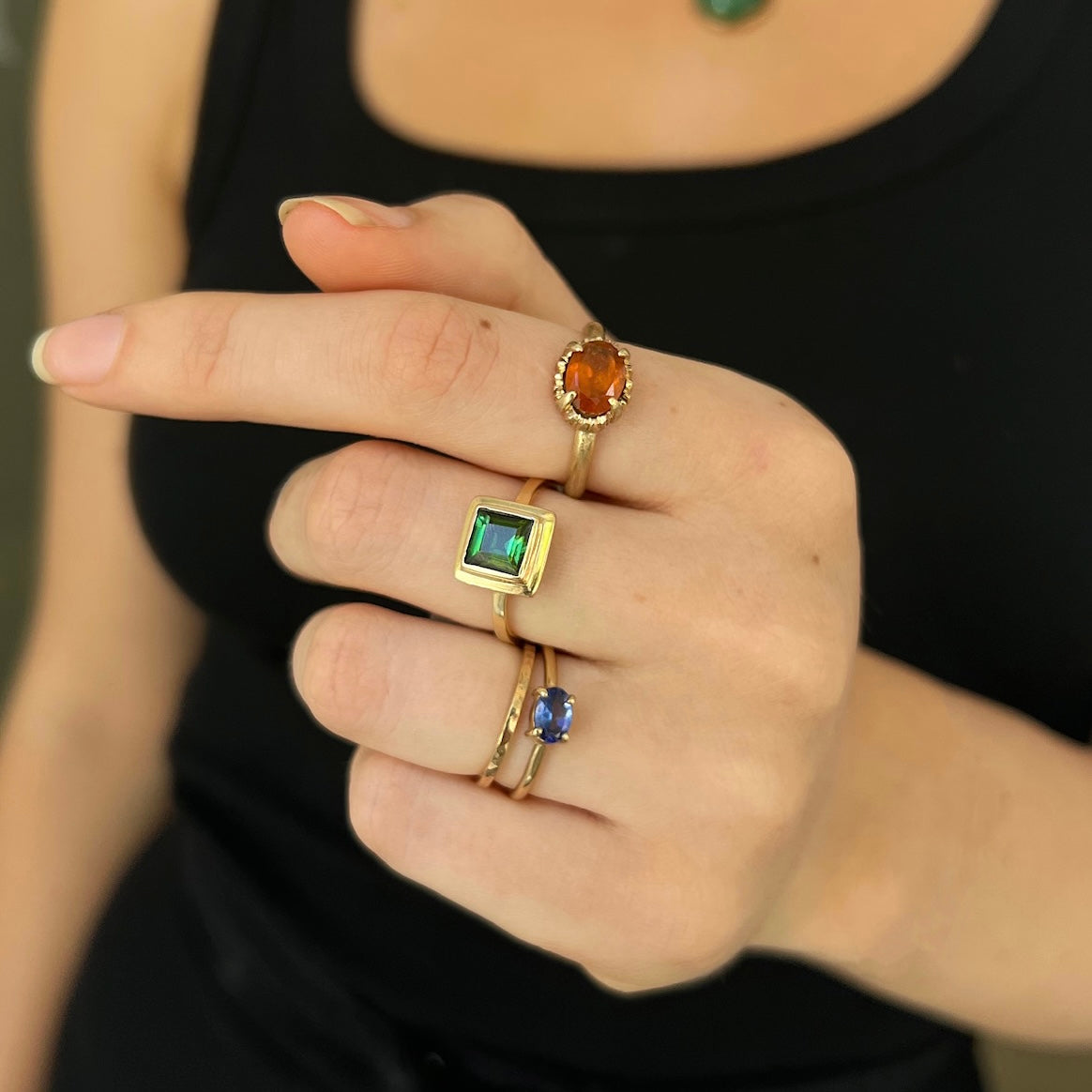 Square Ring, Green Tourmaline, 9kt Yellow Gold