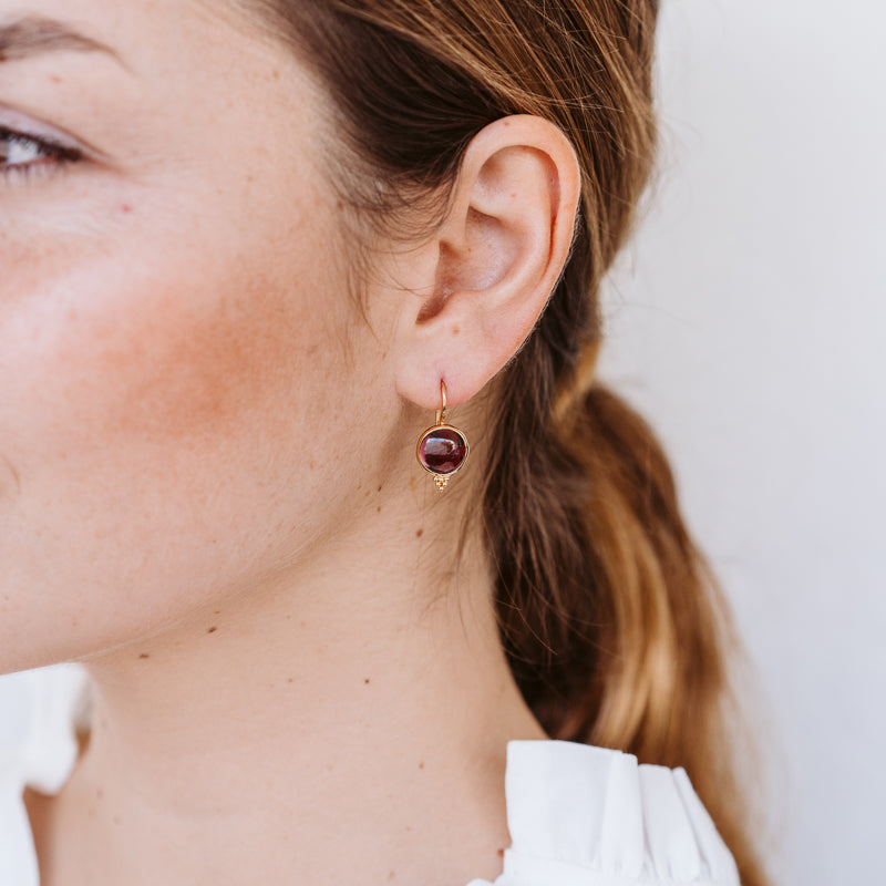 Tuscan Earring, Garnet, Gold
